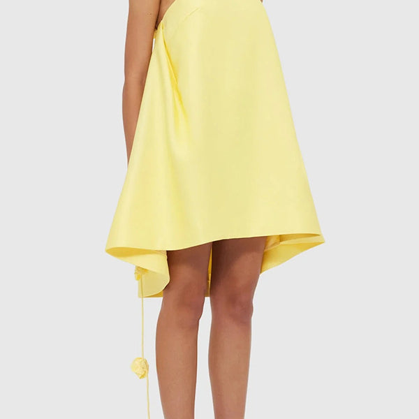 Yellow high-low dress with floral straps ideal for casual vacation fashion ملابس