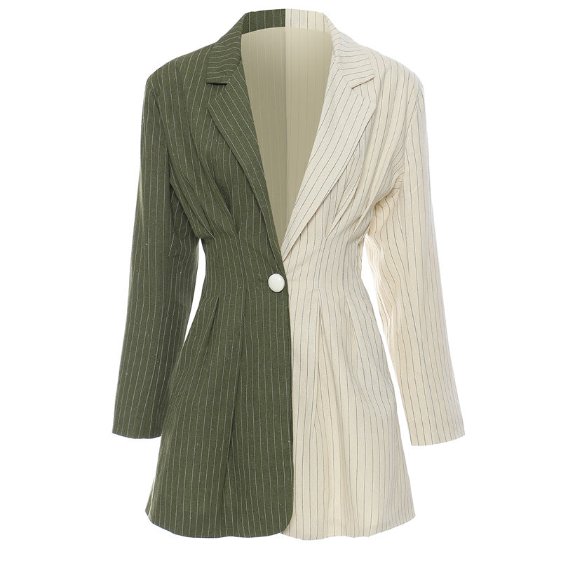 Elegant Two-tone Pinstripe Blazer Dress, a chic choice for modern fashion ملابس