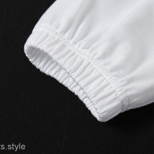 White elastic cuff on TRENDY TANK TOP SET with ankle tied lace in a trendy two-piece set