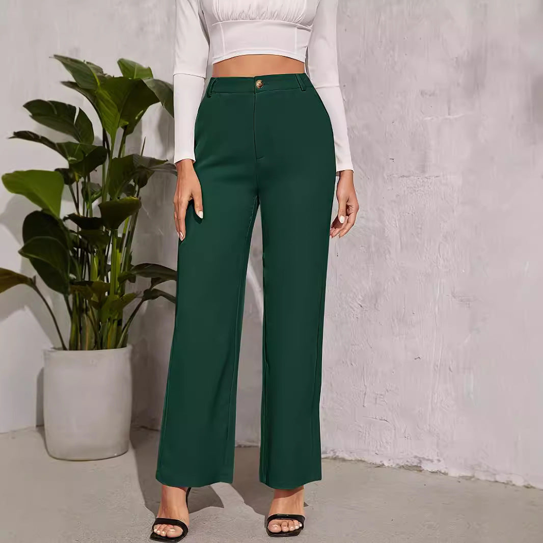 High-waisted green palazzo pants, a trendy addition to your ملابس collection