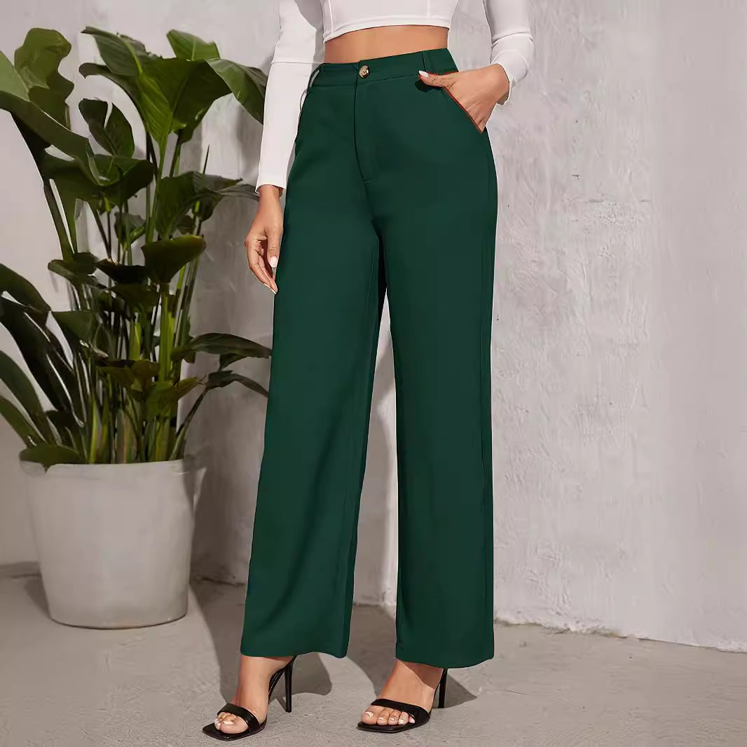 Dark green wide-leg trousers with side pockets from Elegant High Waist Wide Leg fashion pants