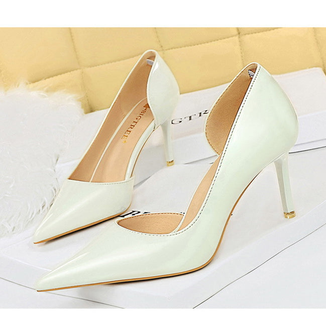 Shiny Patent Leather Side Hollow out High Heels
