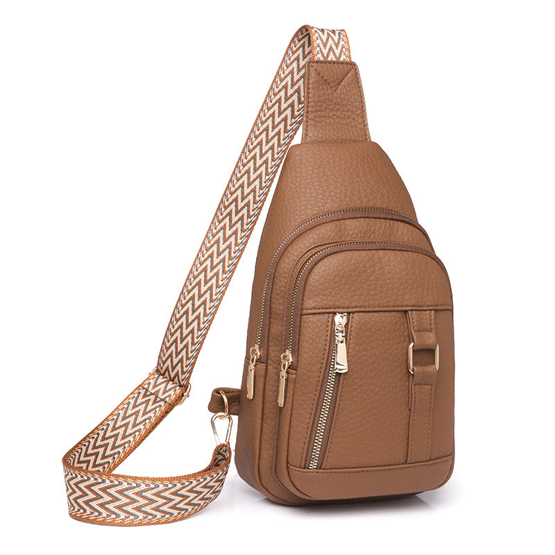 Faux leather sling bag with patterned strap for trendy fashion and Langry ملابس style