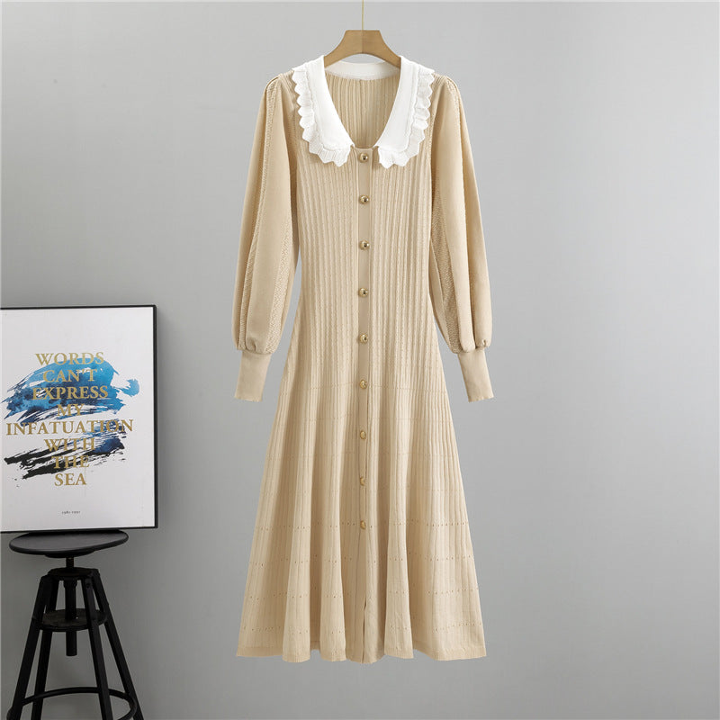 Beige knit dress with collar, perfect for winter fashion and ملابس elegance