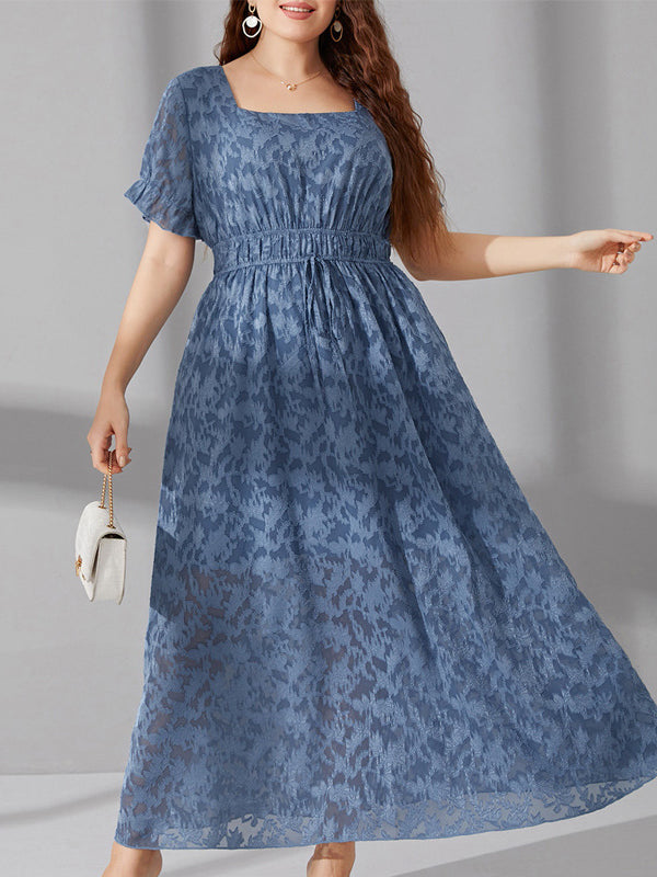 Elegant long elastic waist drawstring dress worn by woman holding white handbag