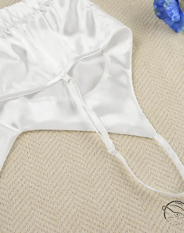 White satin lingerie home wear set with thin adjustable straps