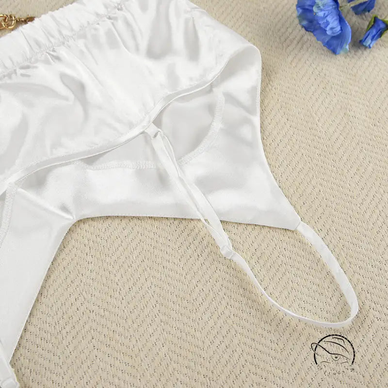 White satin lingerie home wear set with thin adjustable straps