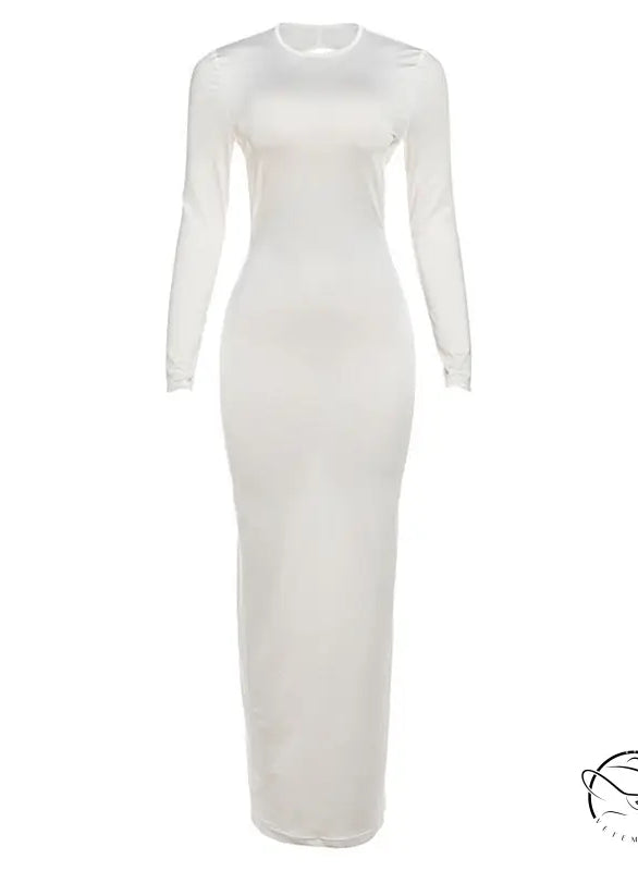 Elegant slim fit backless dress in white with high neckline
