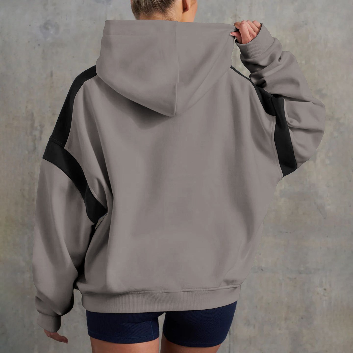Gray and black oversized hoodie from Drop Shoulder High End Hooded Sweater, modern fashion ملابس
