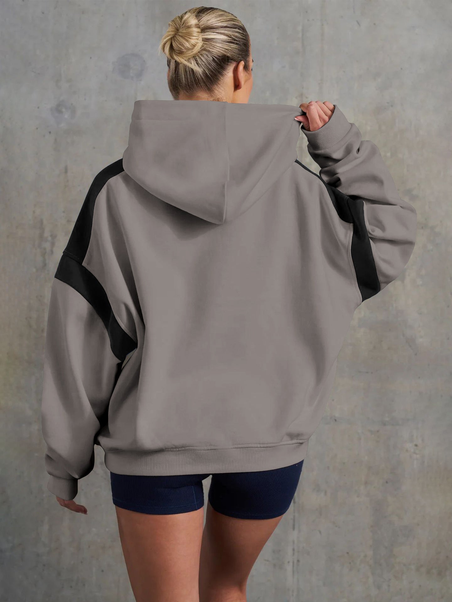 Gray and black oversized hoodie from Drop Shoulder High End Hooded Sweater, modern fashion ملابس