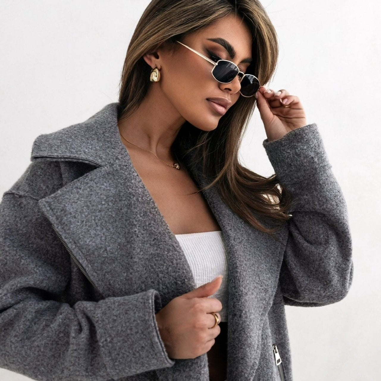 Gray Wool Coat from Collared Woolen Brushed Zipper Coat, perfect for Langry Fashion ملابس