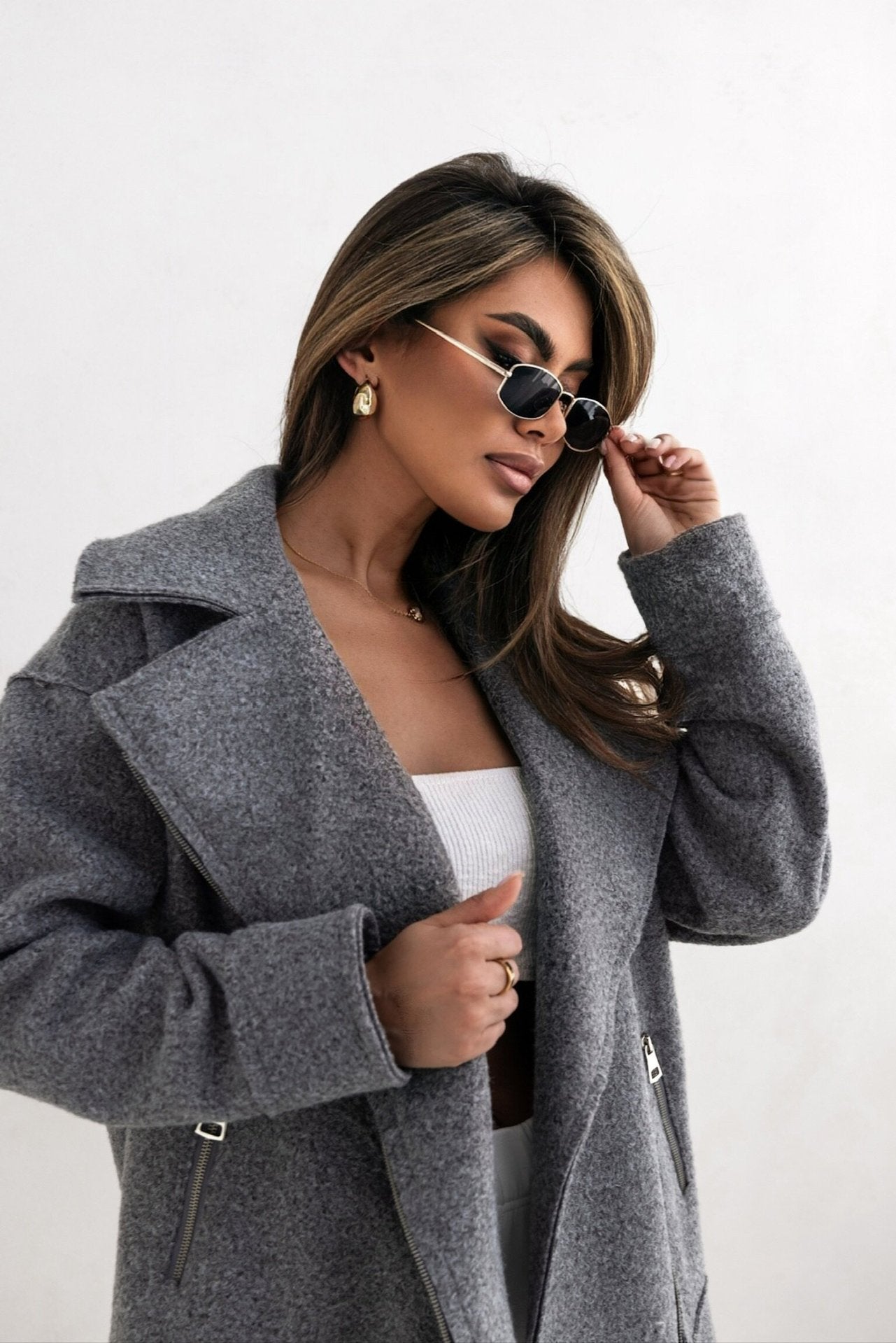 Gray Wool Coat from Collared Woolen Brushed Zipper Coat, perfect for Langry Fashion ملابس