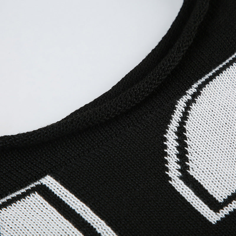 Black and white knit top from Winter Loose Pullover Sweater, stylish langry fashion ملابس