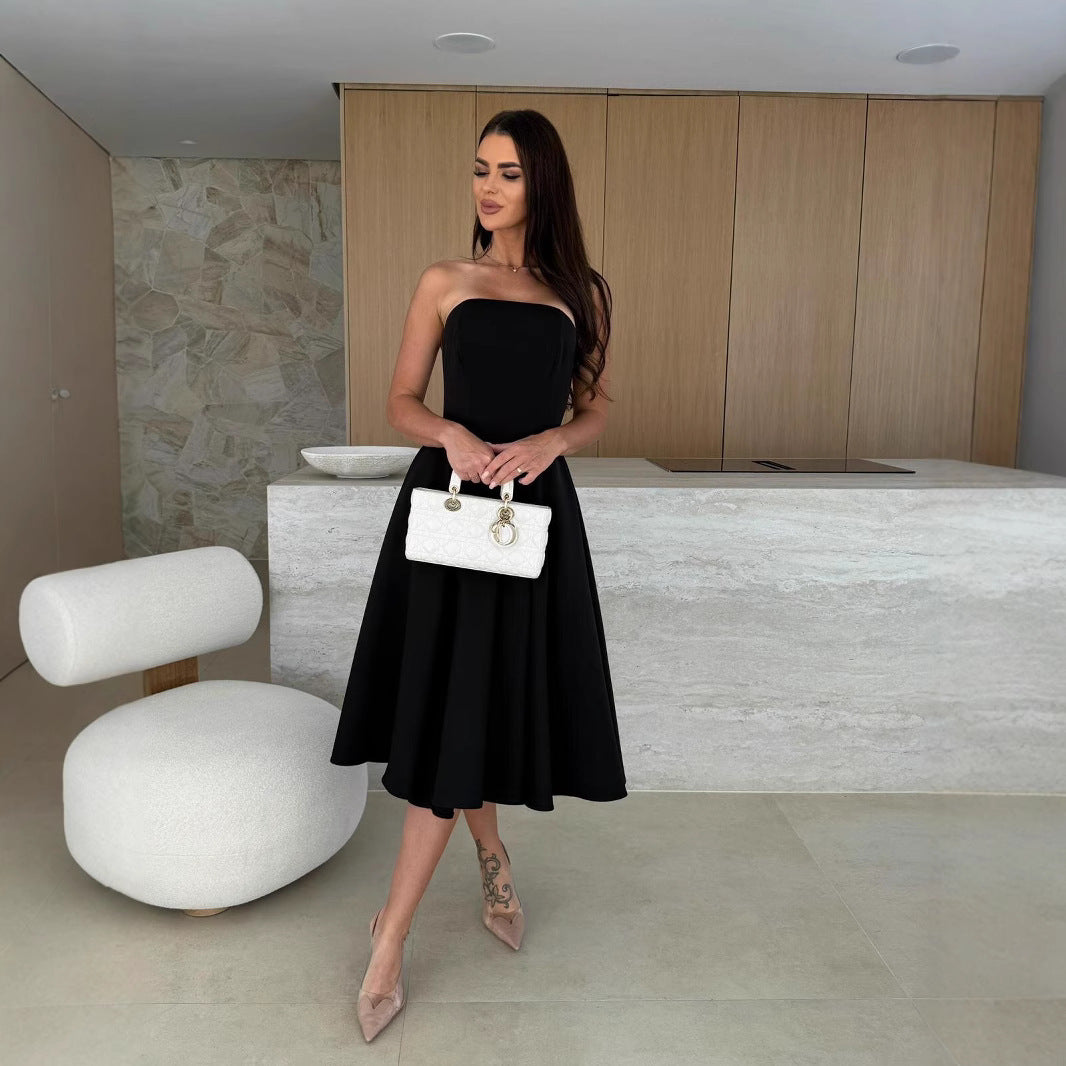 Elegant black strapless dress from Gorgeous Midi Dress, ideal for chic fashion occasions