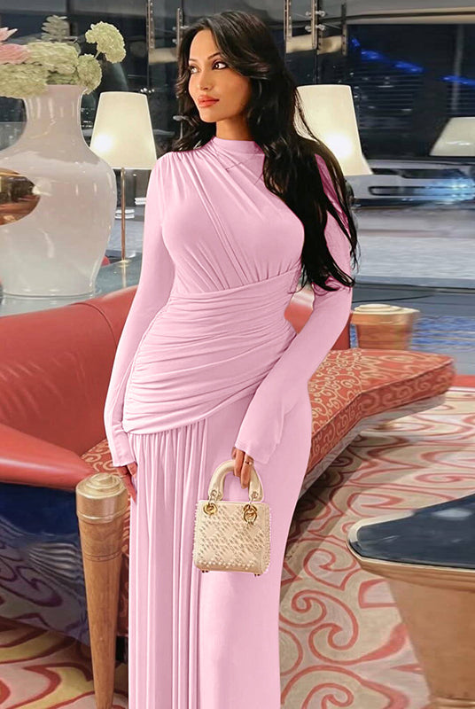 Elegant Slim Pleated Zipper Dress