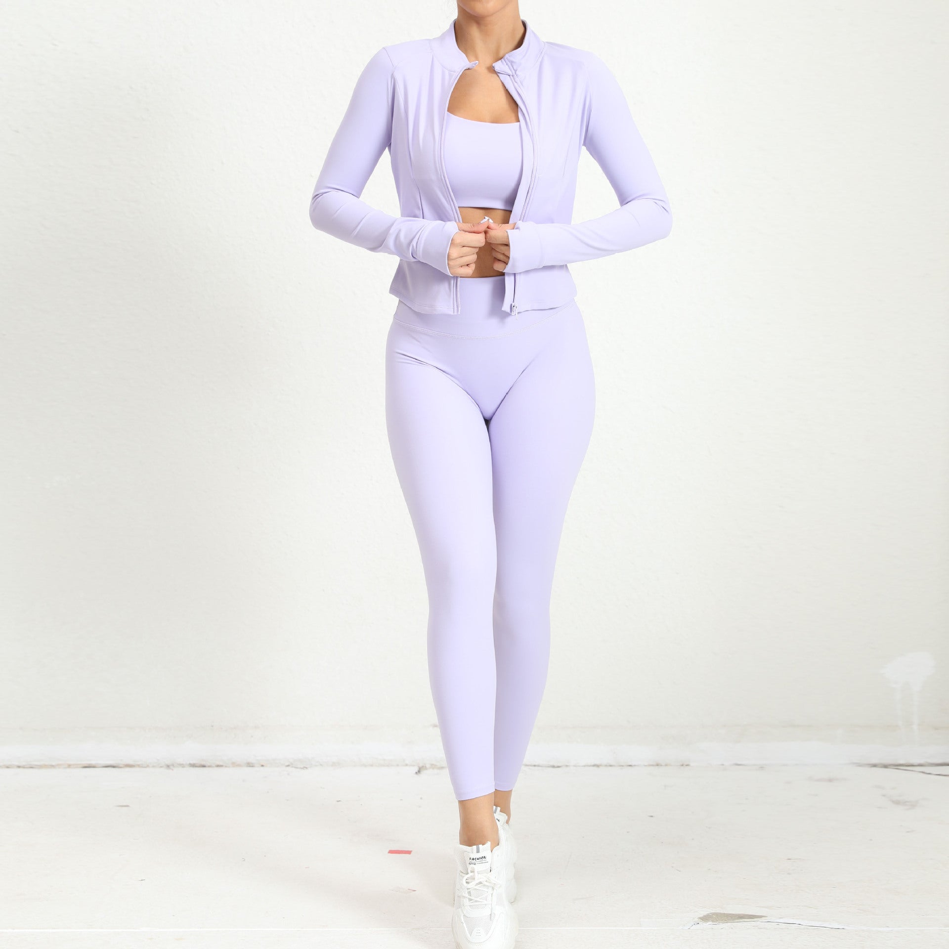 Winter Outdoors Sports Skinny Yoga Clothes Suit Nude Feel Fitness Shockproof High Waist Three Piece