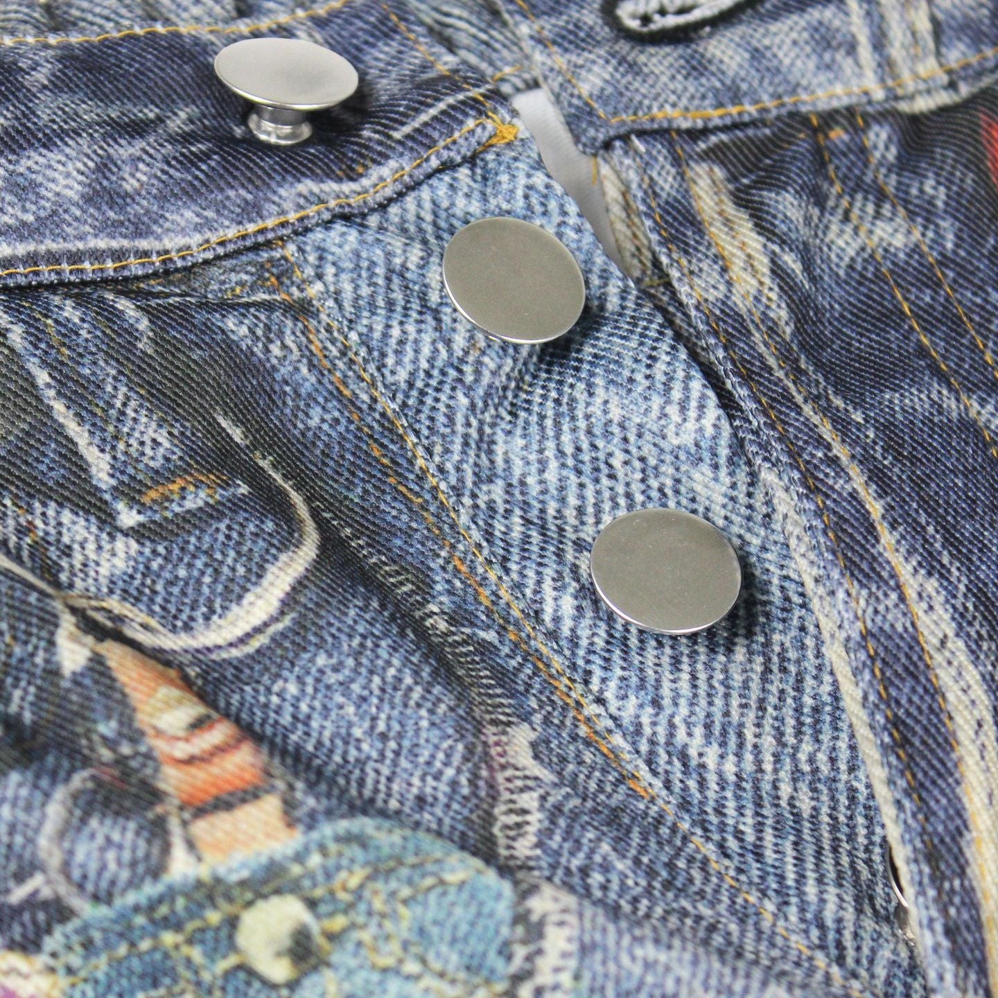 Casual Dirty Denim Pants featuring denim fabric with stylish silver metal buttons for fashion