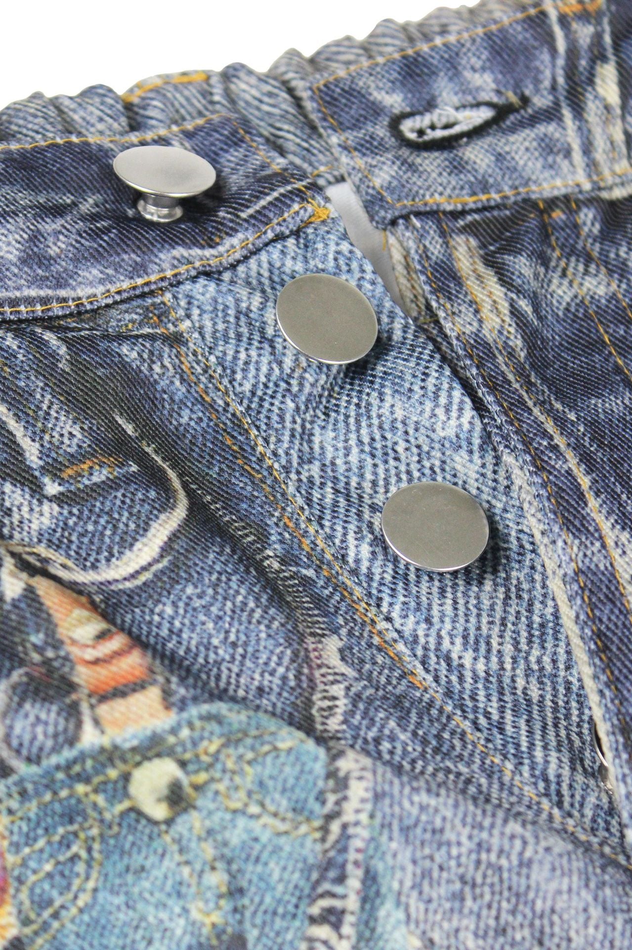 Casual Dirty Denim Pants featuring denim fabric with stylish silver metal buttons for fashion
