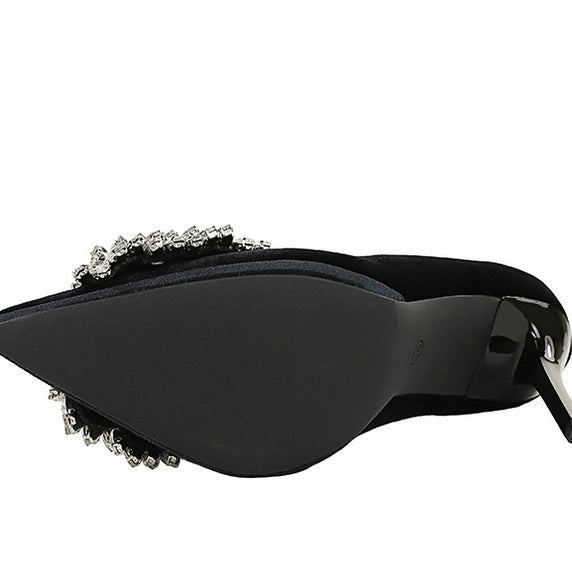 Rhinestone Bow Stiletto Waterproof High Heel