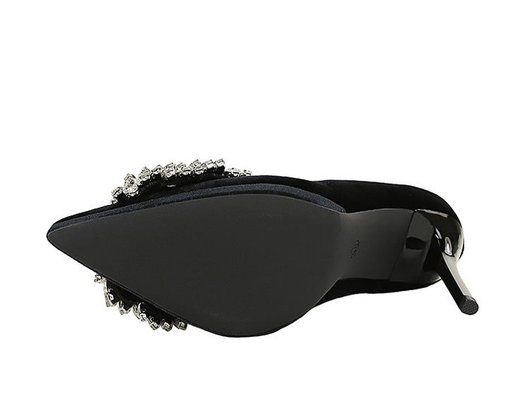 Rhinestone Bow Stiletto Waterproof High Heel