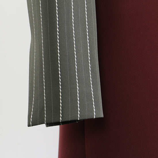 Cozy Red Striped Long Trench Coat