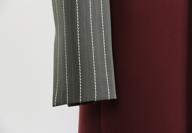 Cozy Red Striped Long Trench Coat