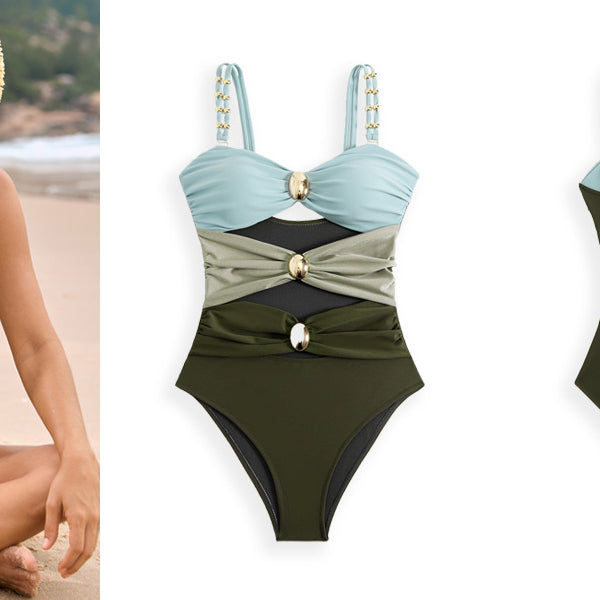 Two-tone cut-out one-piece swimsuit from Langry, perfect for stylish summer fashion ملابس