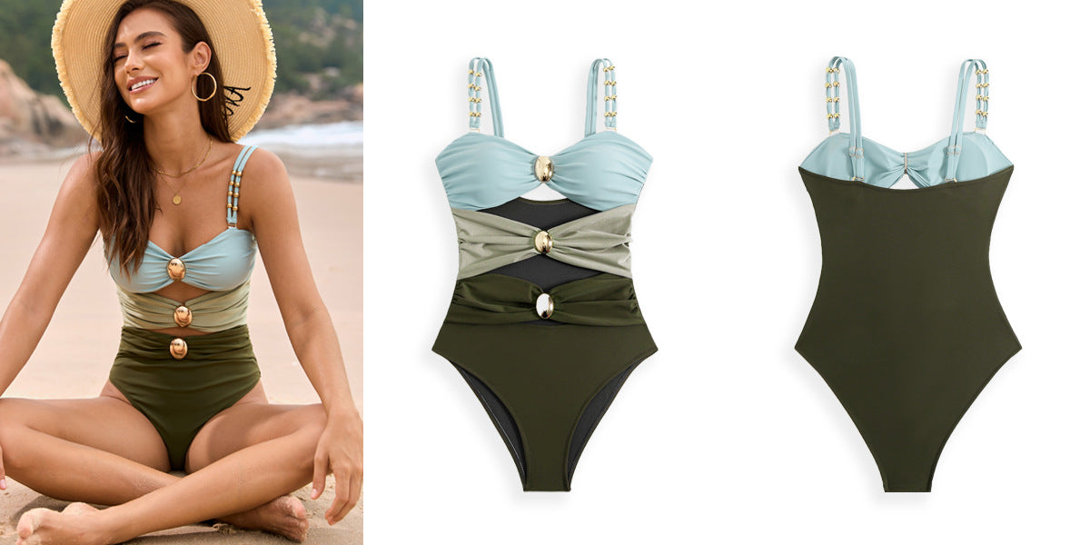 Two-tone cut-out one-piece swimsuit from Langry, perfect for stylish summer fashion ملابس
