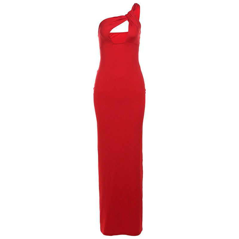Red slim fit sheath backless dress displayed in Vetements Slim Fit Backless Sheath Dress