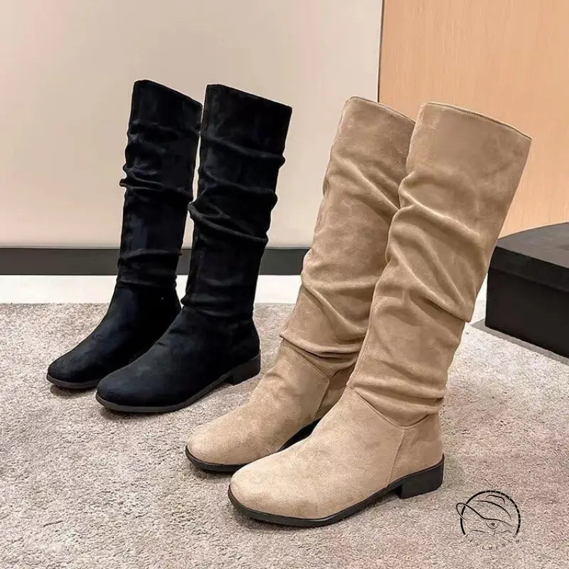 Pile Suede Slip on Knee High Boots