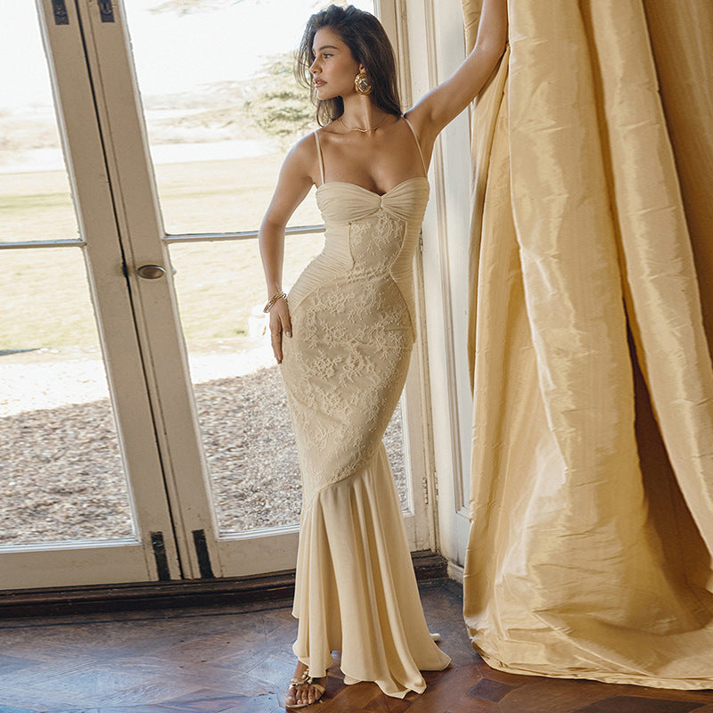 Elegant Lace Mermaid Gown featured in a Cami Dress, showcasing exquisite fashion details