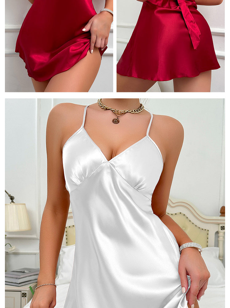 Red and white satin langry fashion slip dresses with thin straps