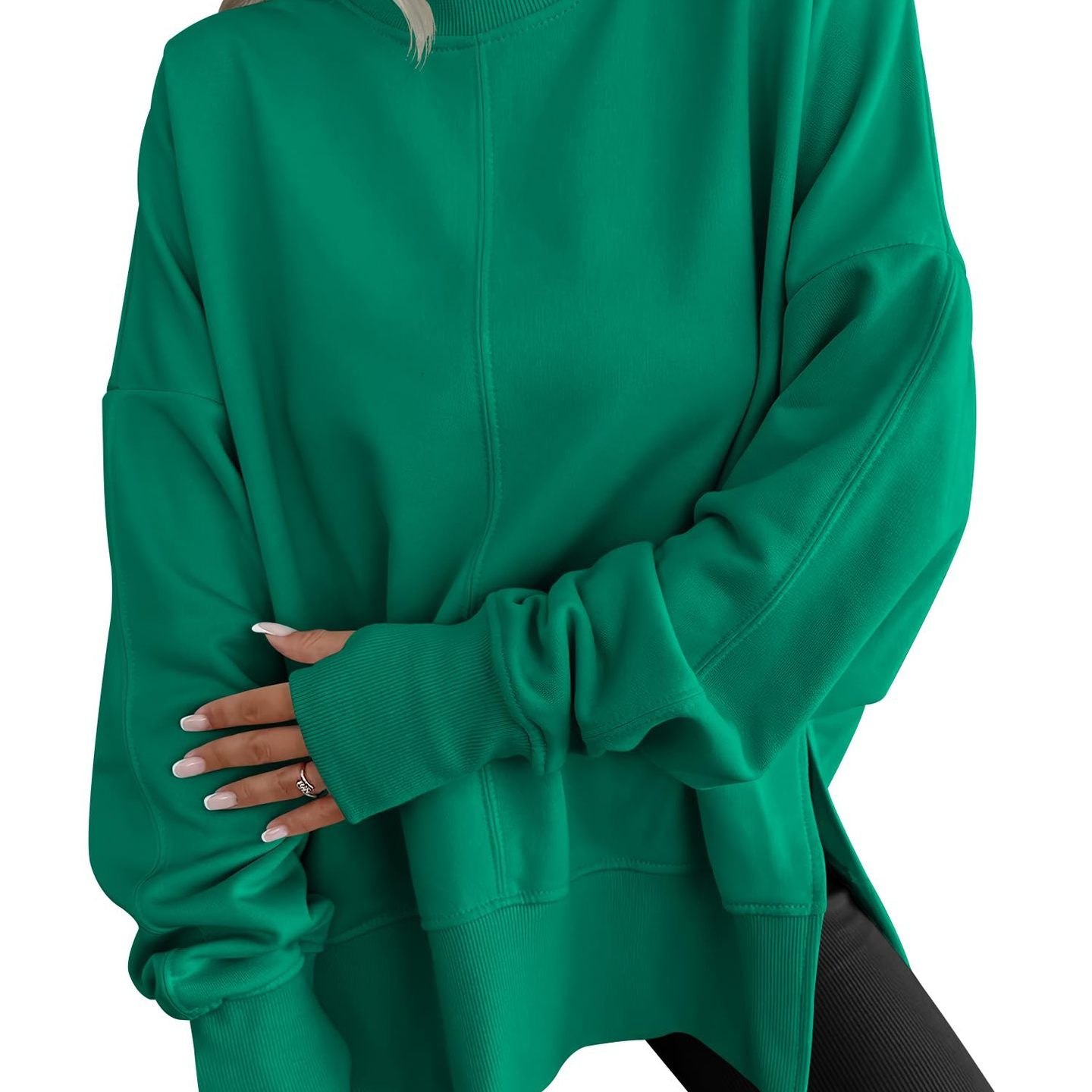 Green langry fashion casual loose round neck pullover sweatshirt