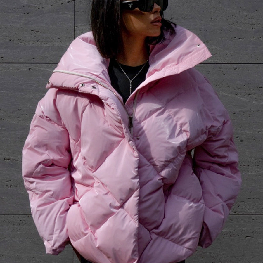 Langry lavender puffer jacket with hood and quilted fashion design
