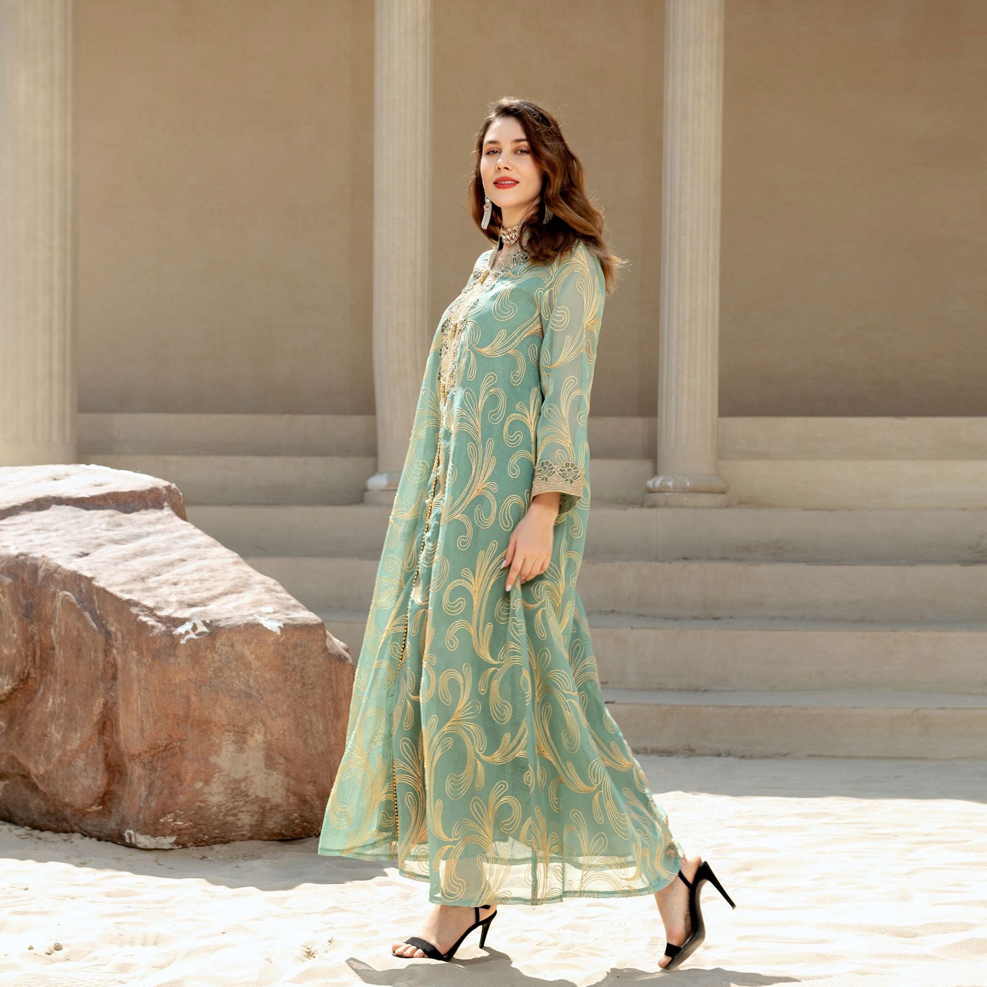 Enchanting mint green embroidered anarkali fashion dress with floral patterns