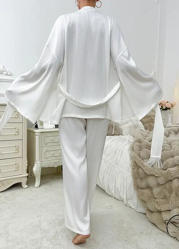 Langry loose satin pajama set with wide sleeves and belt