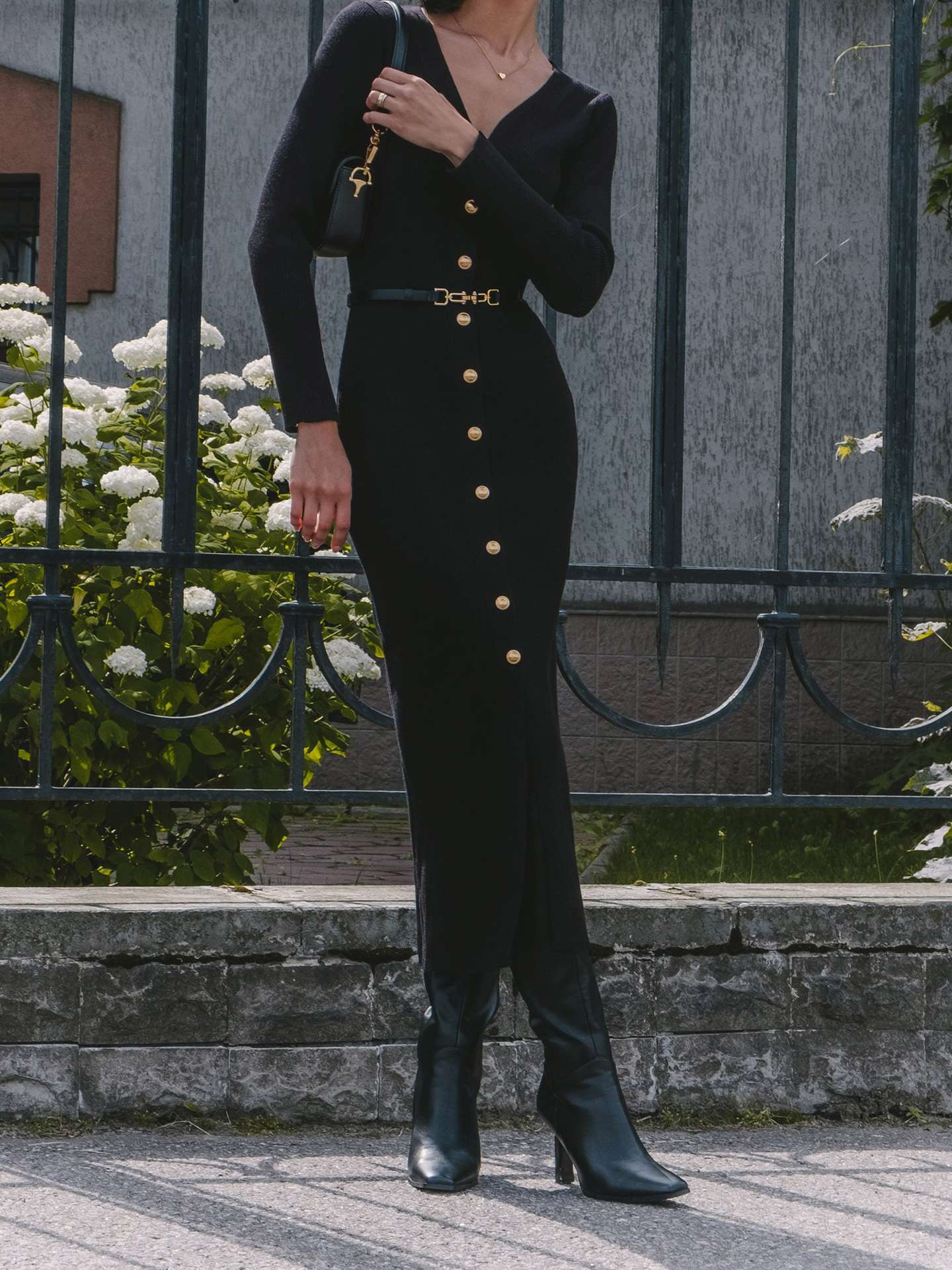 Long sleeve black knitted dress from Cardigan Long Sleeve Knitted Dress collection, stylish fashion