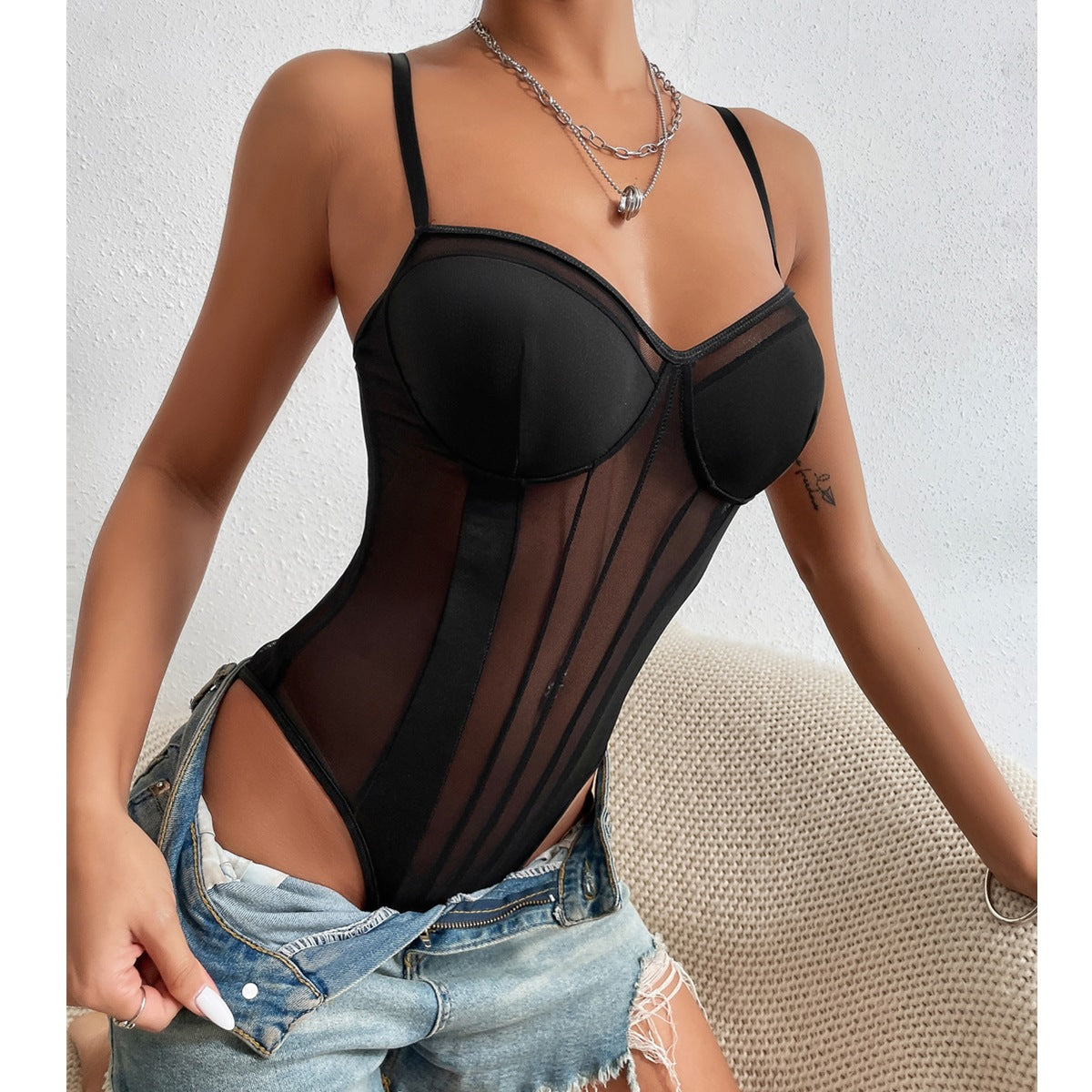 Summer Arrival See Through Backless Lace Mesh Patchwork Jumpsuit