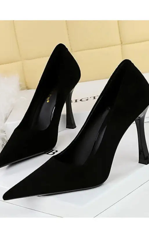 Langry fashion black suede pointed-toe pumps with sculptural heels
