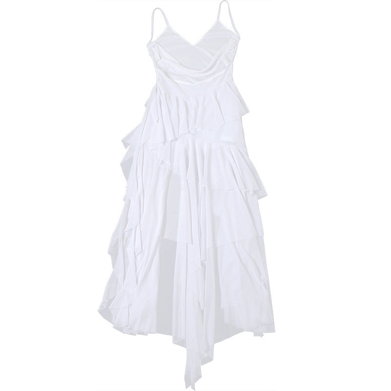 White tiered spaghetti strap dress from Summer Women Clothing V neck Backless collection