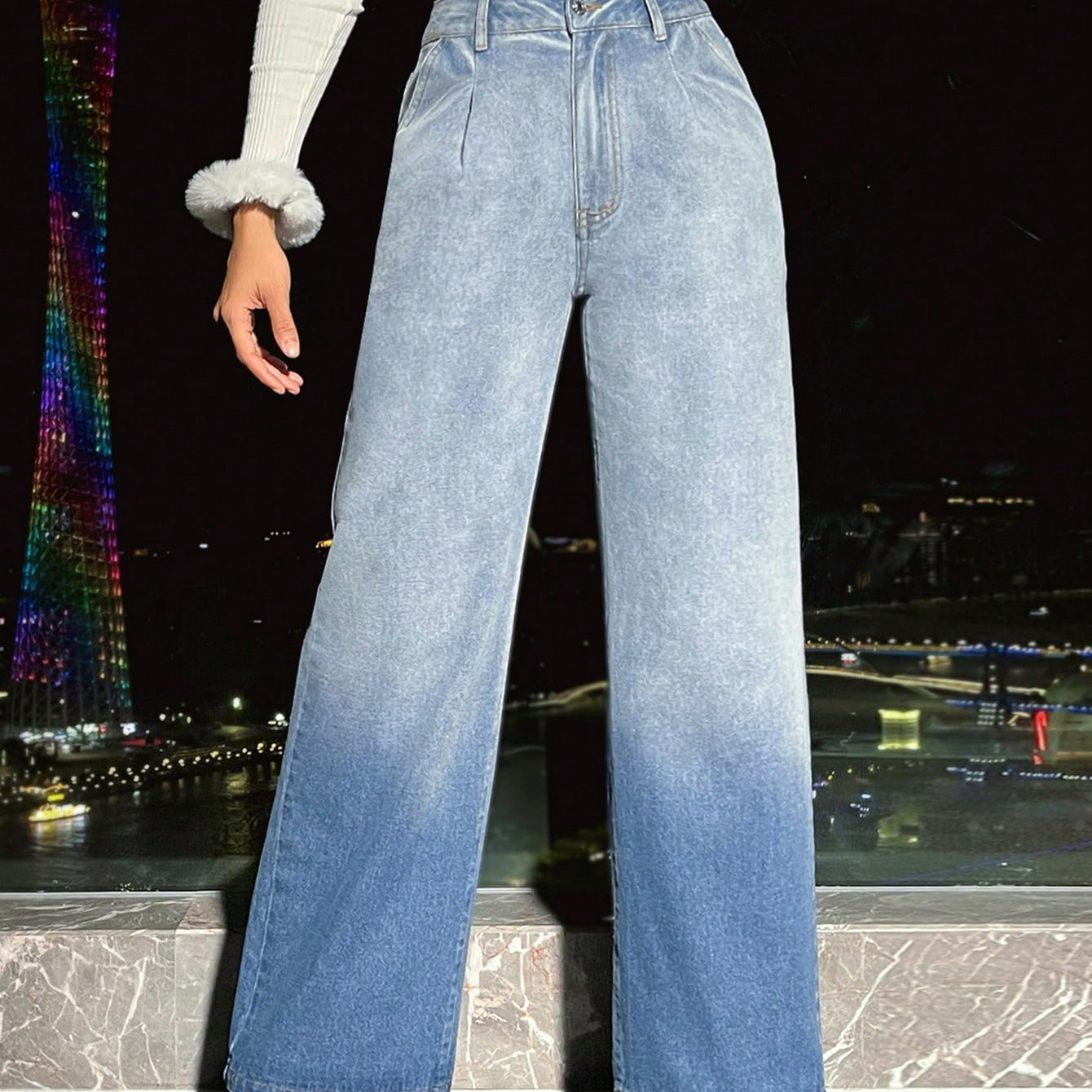 Ombre wide-leg high waist denim trousers showcasing stylish fashion for women