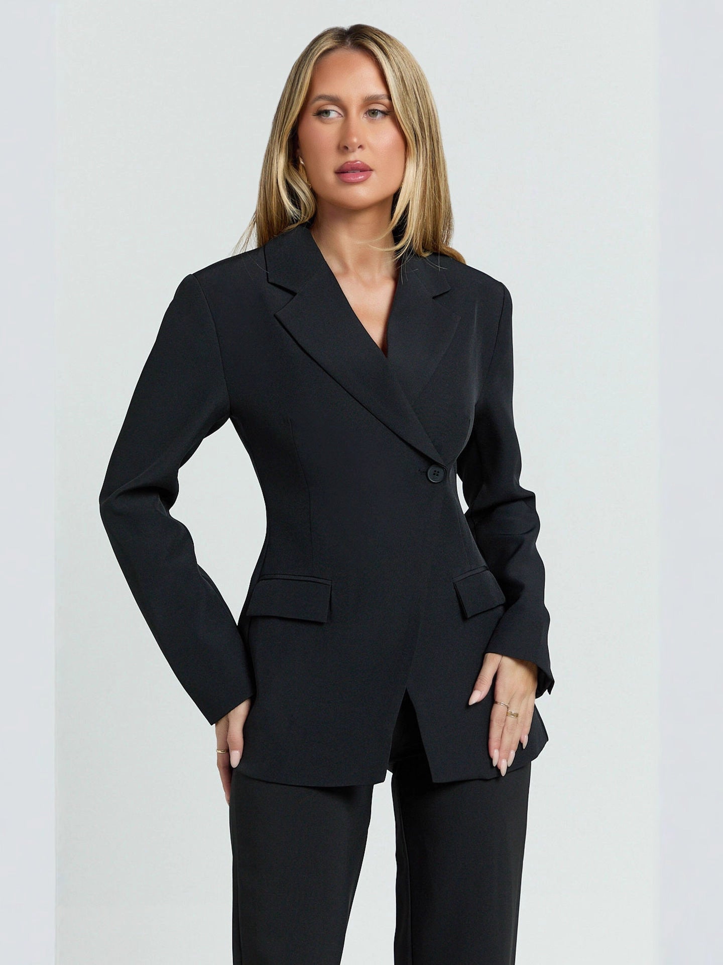 Langry casual slim fit blazer in black double-breasted wool design