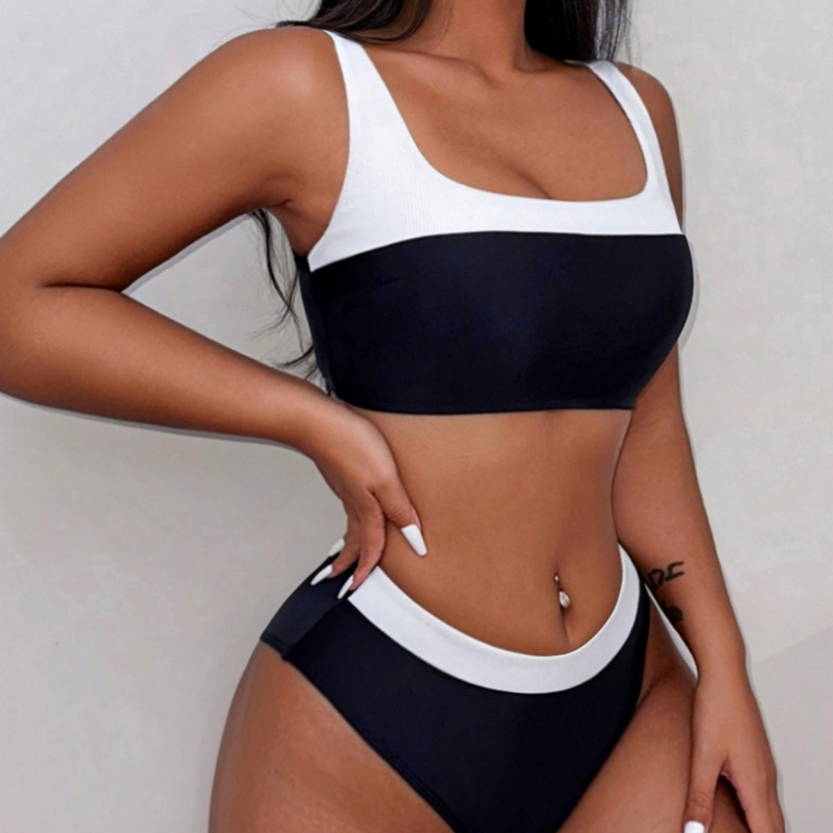Black White Color Matching Swimsuit Bikini