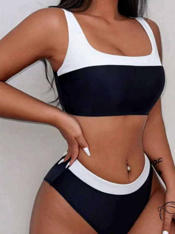 Black White Color Matching Swimsuit Bikini