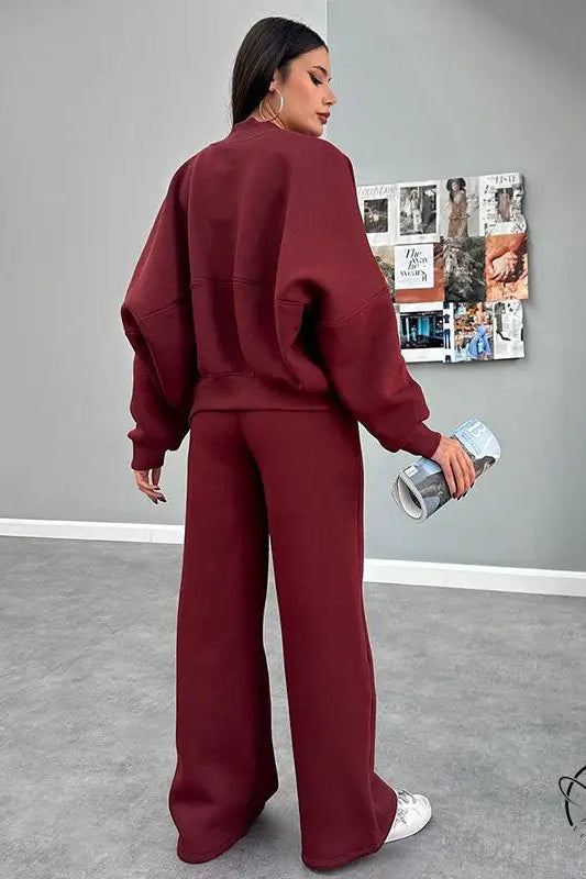 Winter Fur Zipper Cardigan Casual Straight Pants Two Piece Sets