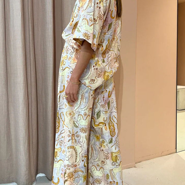 Woman’s patterned pajama set in SUMMER CASUAL FASHION with ملابس for comfortable sleep