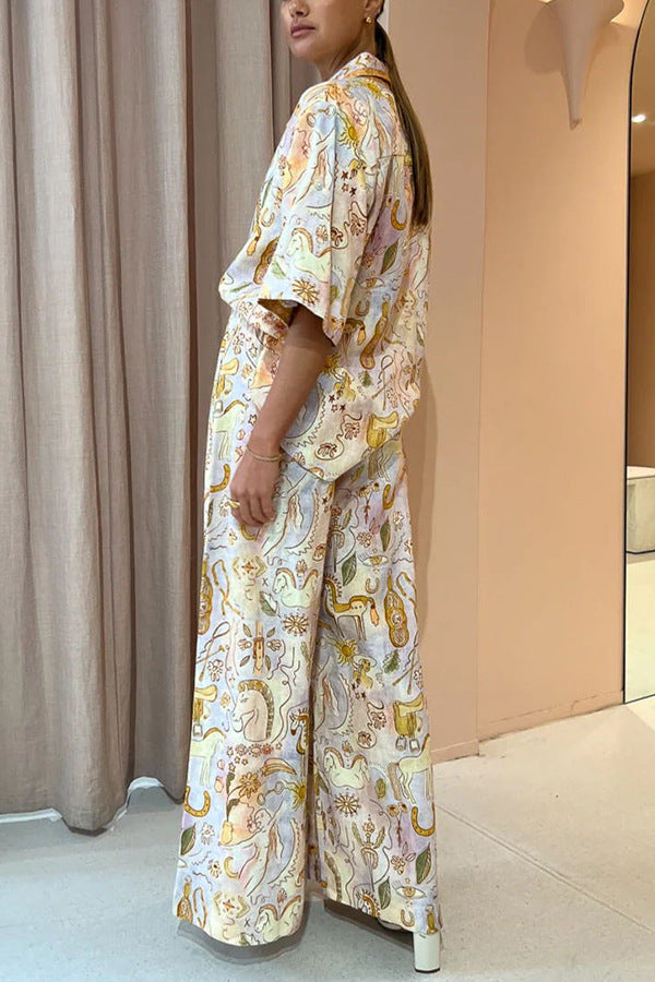 Woman’s patterned pajama set in SUMMER CASUAL FASHION with ملابس for comfortable sleep