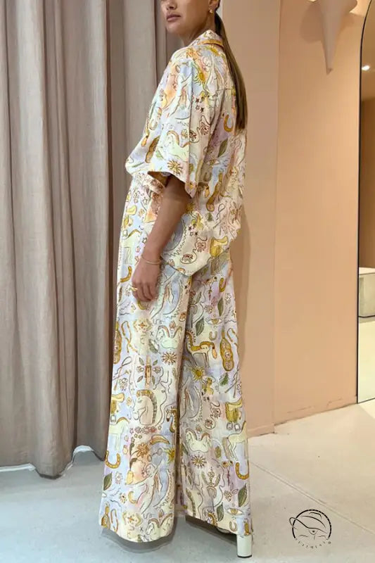 Summer casual langry patterned pajama set for women