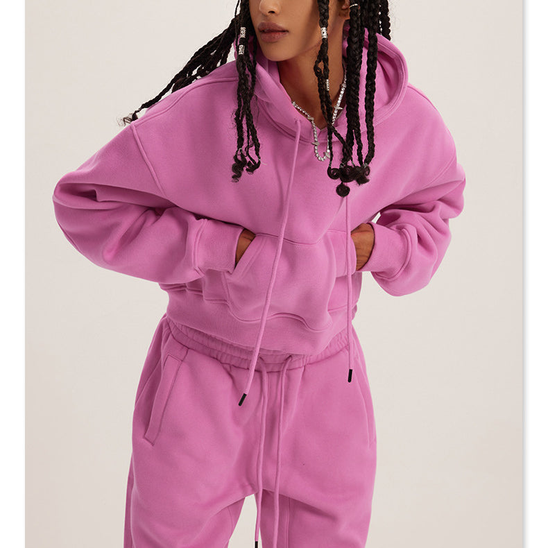 Pink Winter Retro Hooded Pullover sweatsuit and jogger pants for stylish langry fashion