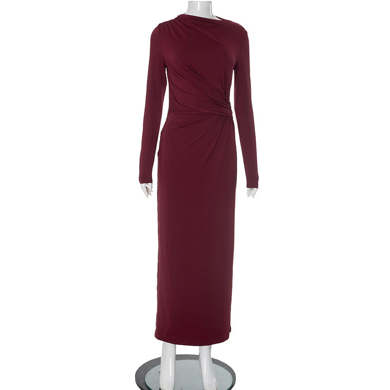 Elegant Burgundy Long-Sleeved Maxi Dress from Intellectual Elegant Dress collection, perfect in fashion and ملابس